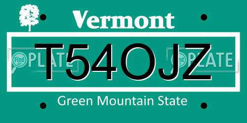 T54OJZ Vermont License Plate