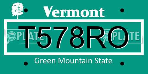 T578RO Vermont License Plate