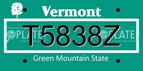 T5838Z Vermont License Plate