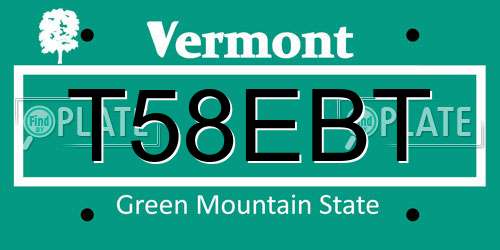 T58EBT Vermont License Plate