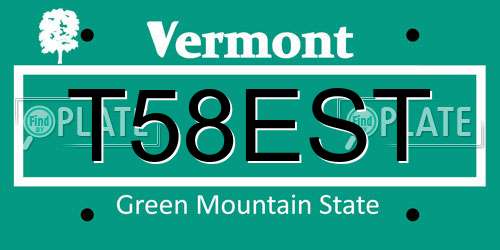 T58EST Vermont License Plate