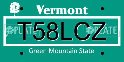 T58LCZ Vermont License Plate