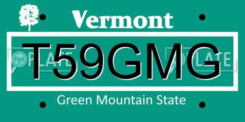 T59GMG Vermont License Plate