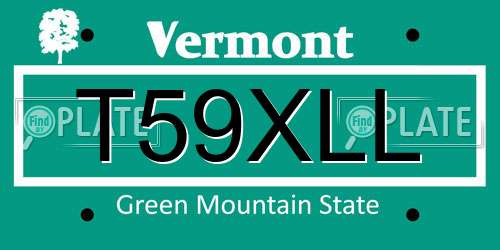 T59XLL Vermont License Plate