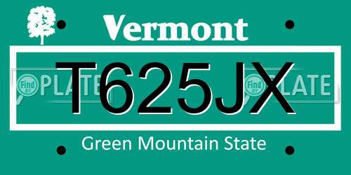 T625JX Vermont License Plate