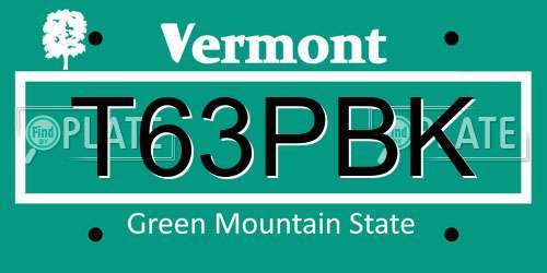 T63PBK Vermont License Plate
