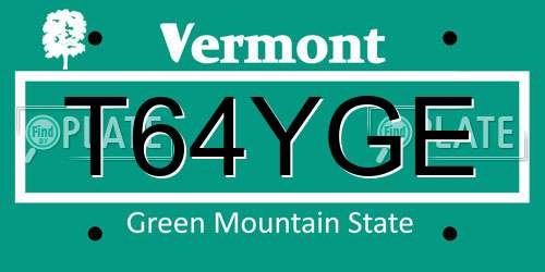 T64YGE Vermont License Plate