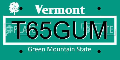 T65GUM Vermont License Plate