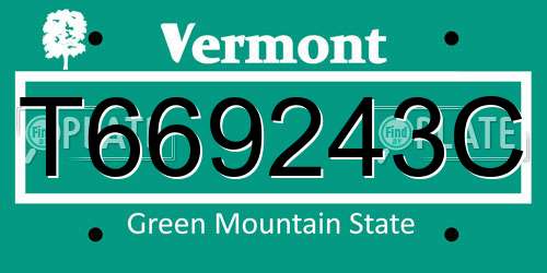 T669243C Vermont License Plate