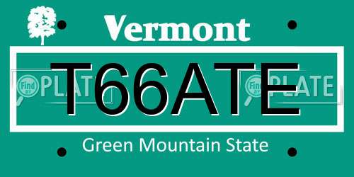 T66ATE Vermont License Plate