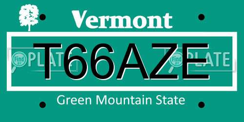T66AZE Vermont License Plate