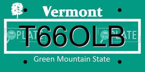 T66OLB Vermont License Plate
