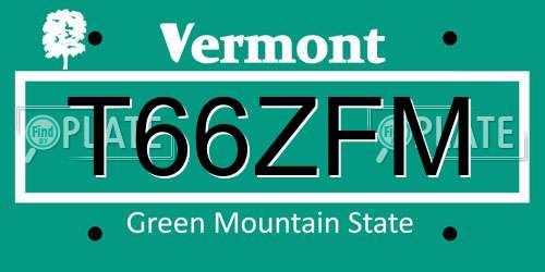 T66ZFM Vermont License Plate