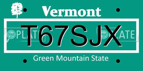 T67SJX Vermont License Plate