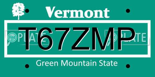 T67ZMP Vermont License Plate