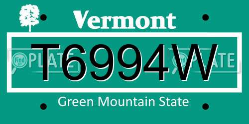 T6994W Vermont License Plate