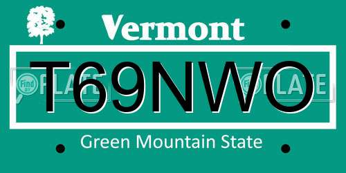 T69NWO Vermont License Plate