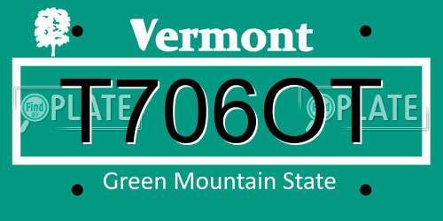 T706OT Vermont License Plate