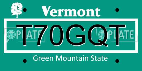 T70GQT Vermont License Plate