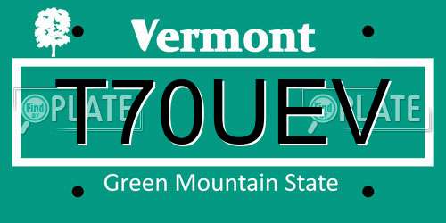 T70UEV Vermont License Plate