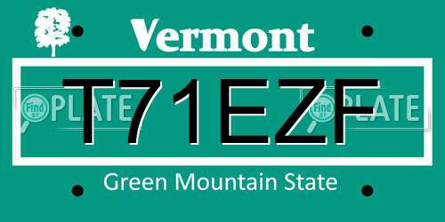 T71EZF Vermont License Plate