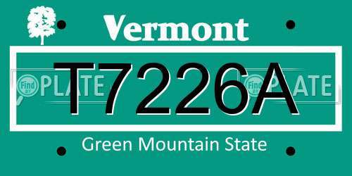 T7226A Vermont License Plate