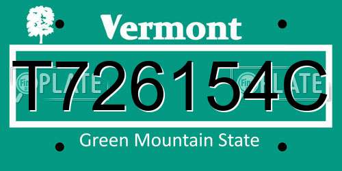 T726154C Vermont License Plate