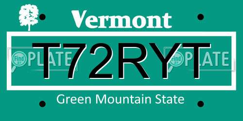 T72RYT Vermont License Plate