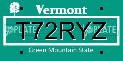T72RYZ Vermont License Plate