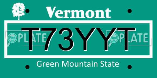 T73YYT Vermont License Plate