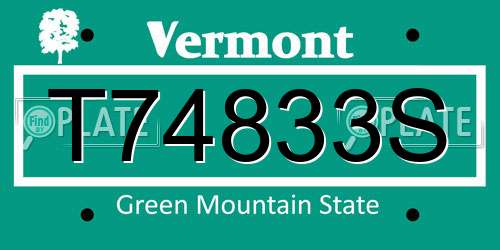 T74833S Vermont License Plate