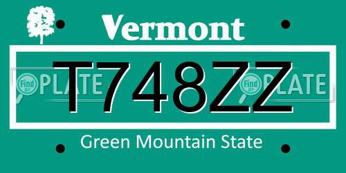 T748ZZ Vermont License Plate