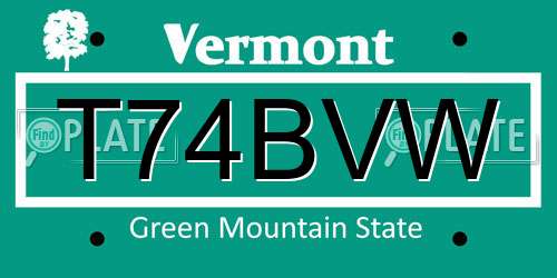 T74BVW Vermont License Plate