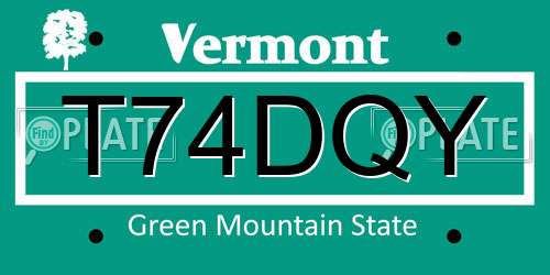 T74DQY Vermont License Plate