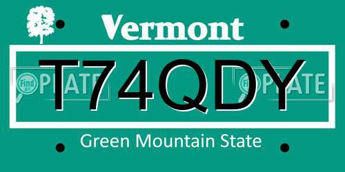T74QDY Vermont License Plate