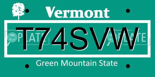 T74SVW Vermont License Plate