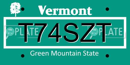 T74SZT Vermont License Plate