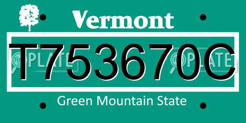 T753670C Vermont License Plate