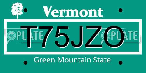 T75JZO Vermont License Plate