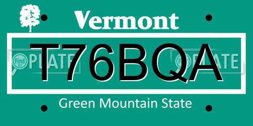 T76BQA Vermont License Plate