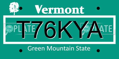 T76KYA Vermont License Plate