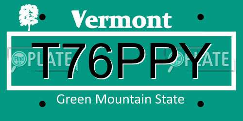 T76PPY Vermont License Plate