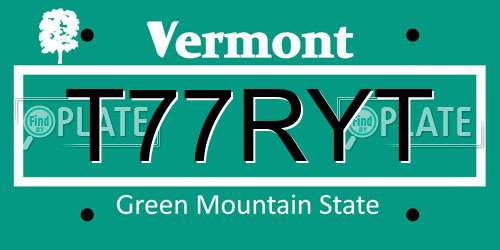 T77RYT Vermont License Plate
