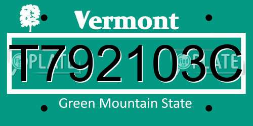 T792103C Vermont License Plate