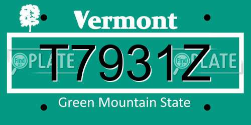 T7931Z Vermont License Plate