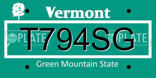 T794SG Vermont License Plate