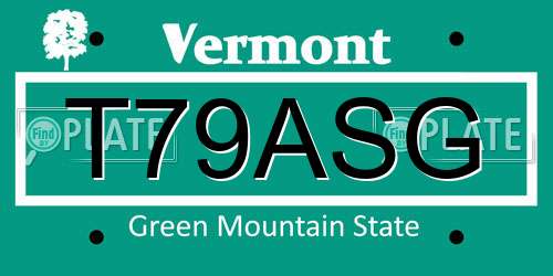 T79ASG Vermont License Plate