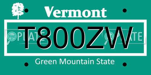 T800ZW Vermont License Plate