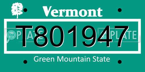 T801947 Vermont License Plate