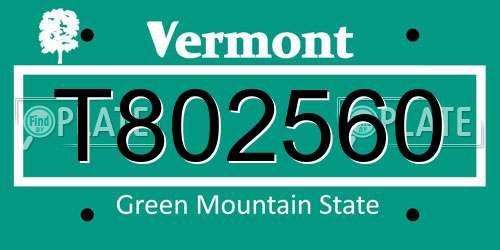 T802560 Vermont License Plate